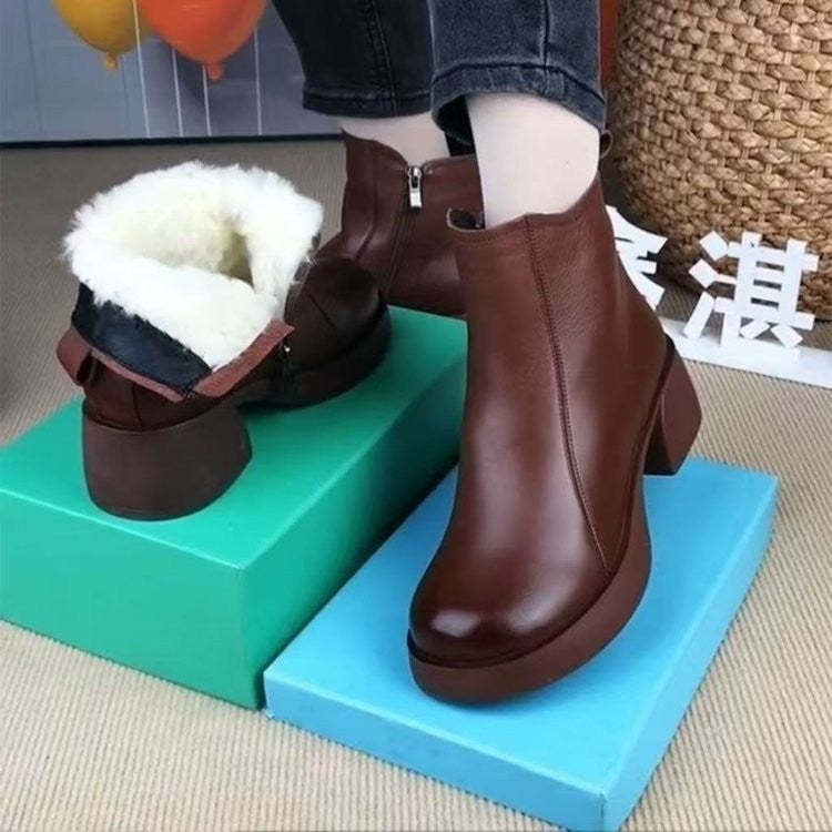 🔥🔥【35-40】 2024 iarna nou stil retro plus cizme scurte calde de catifea pentru femei cizme din piele