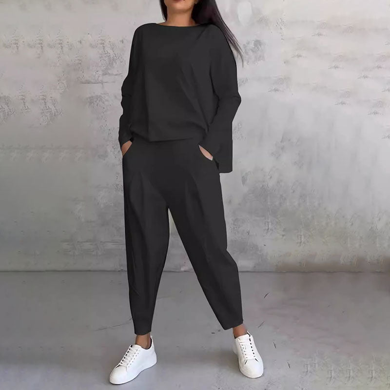 【40%OFF】💥💖Set de pantaloni cu mânecă lungă și gât rotund, set din două piese--3894421