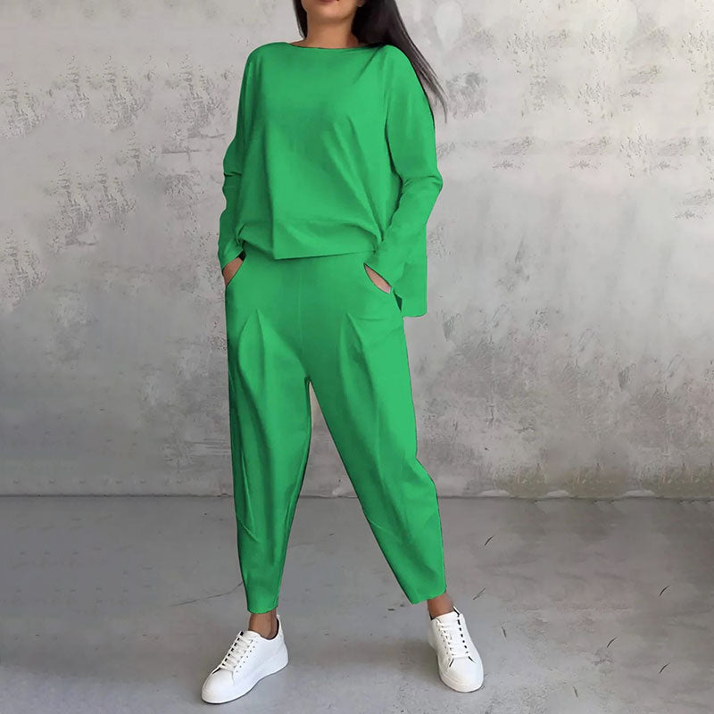 【40%OFF】💥💖Set de pantaloni cu mânecă lungă și gât rotund, set din două piese--3894421