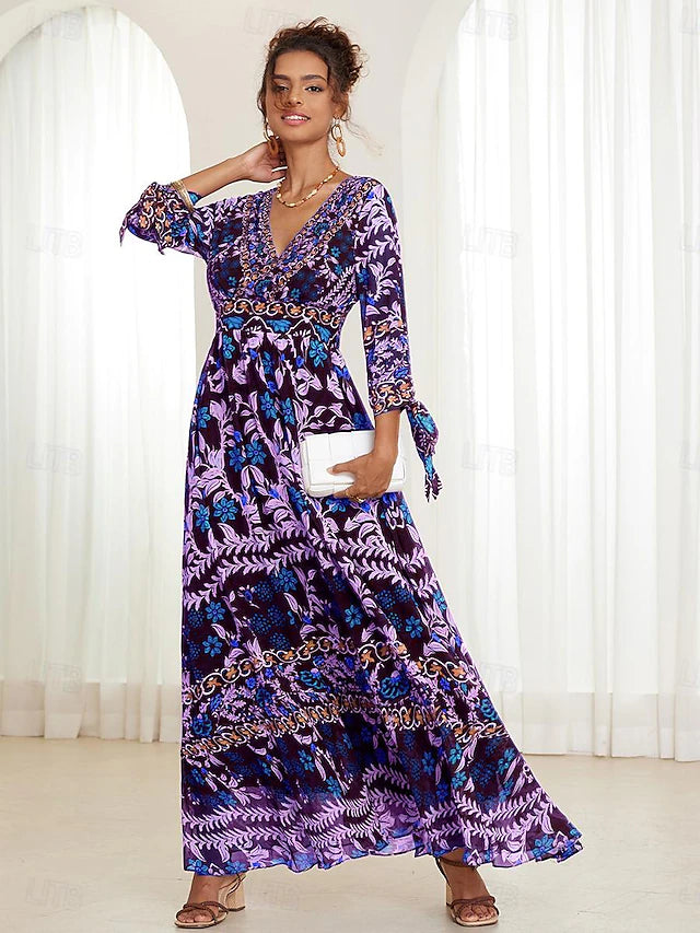 💟【S-5XL】👗2024 Rochie nouă, sexy, cu decolteu în V, imprimată elegantă