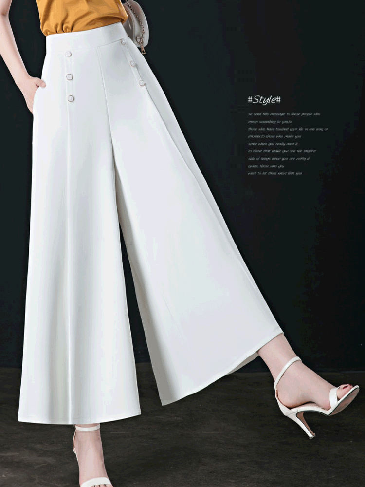 💖【M-5XL】 Fusta drapată de damă la modă, cu picioare largi și talie înaltă——3895202