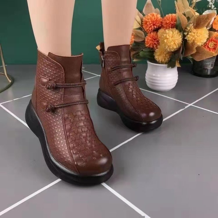 💥👢【35-40】2024 Cizme termice cu fermoar lateral din piele la modă de iarnă pentru femei✨️Impermeabil si anti-alunecare