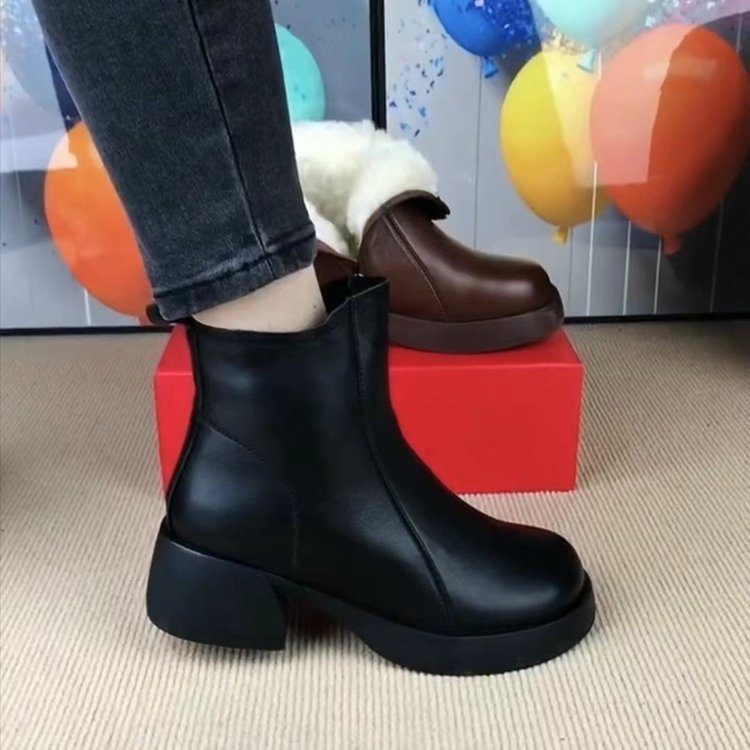 🔥🔥【35-40】 2024 iarna nou stil retro plus cizme scurte calde de catifea pentru femei cizme din piele