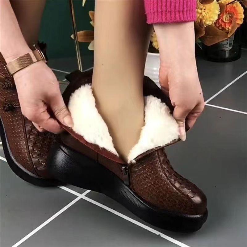 💥👢【35-40】2024 Cizme termice cu fermoar lateral din piele la modă de iarnă pentru femei✨️Impermeabil si anti-alunecare