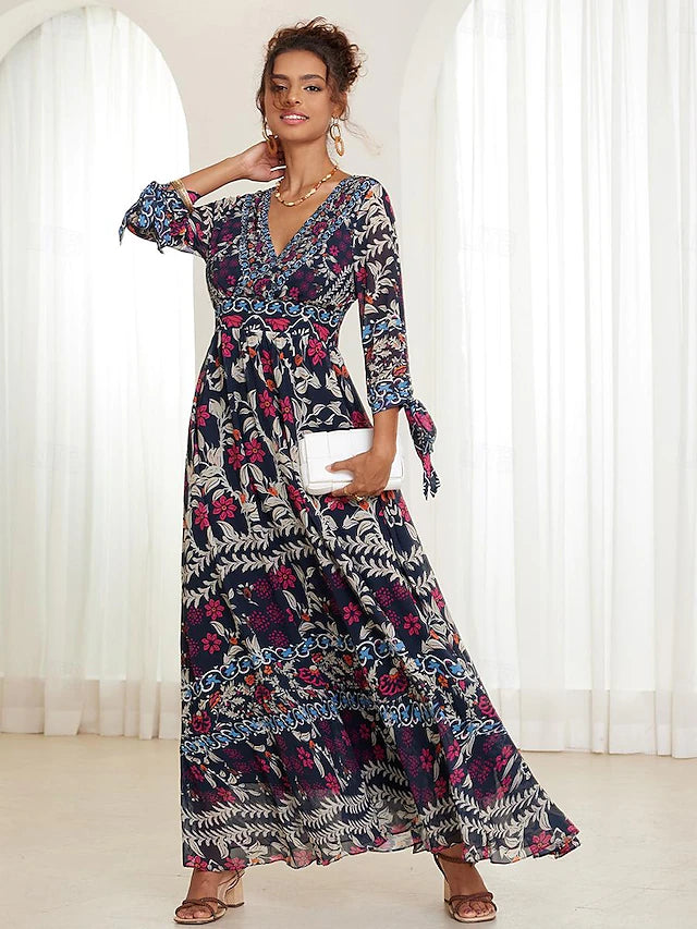 💟【S-5XL】👗2024 Rochie nouă, sexy, cu decolteu în V, imprimată elegantă