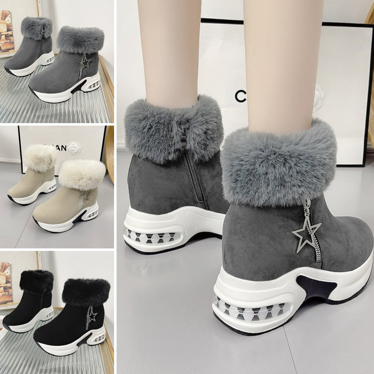 【35-43】 Cizme de zăpadă calde înălțate și catifelate💥 Înălțimea tocului: 3-5CM💥--3854775