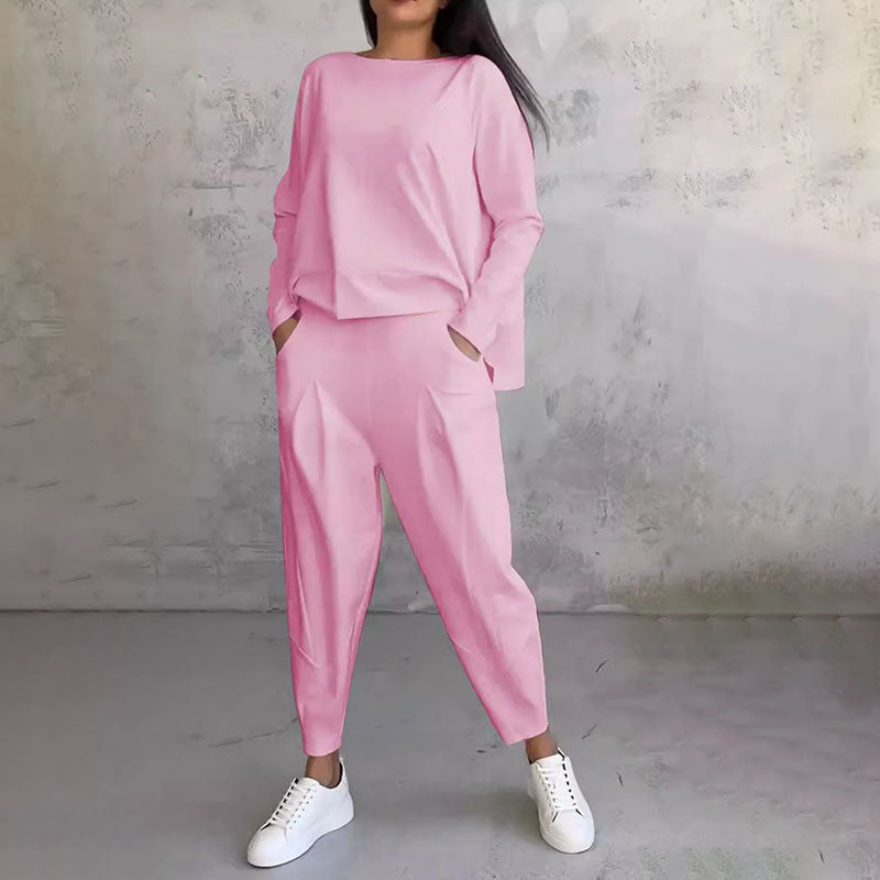 【40%OFF】💥💖Set de pantaloni cu mânecă lungă și gât rotund, set din două piese--3894421
