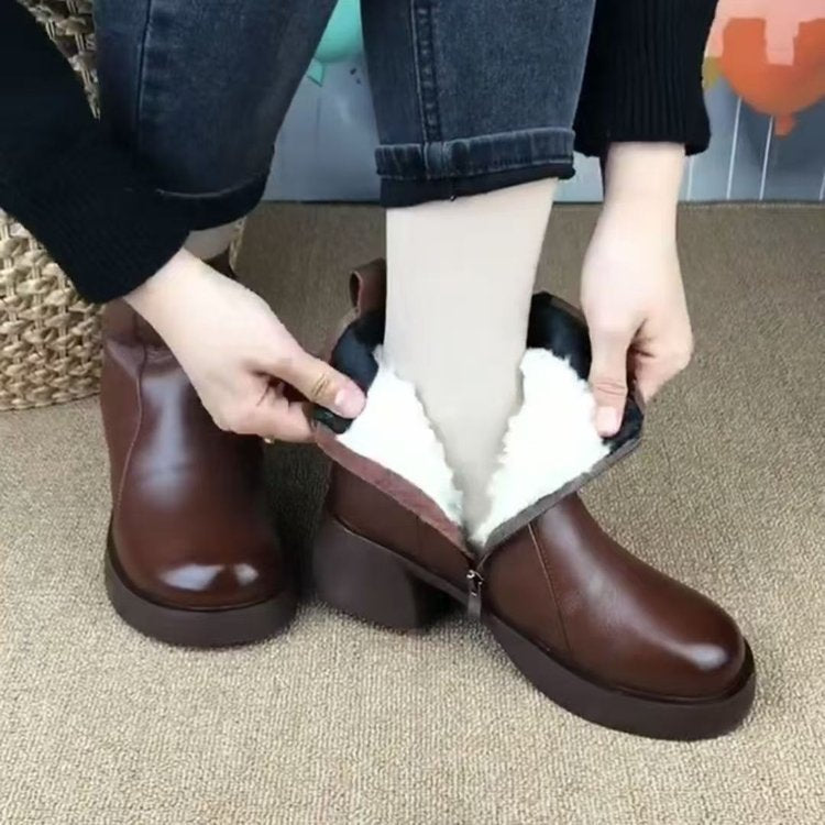 【‼️oferta speciala】💟【35-40】2024 noi cizme retro impermeabile pentru femei, calde din piele cu toc gros--3861257