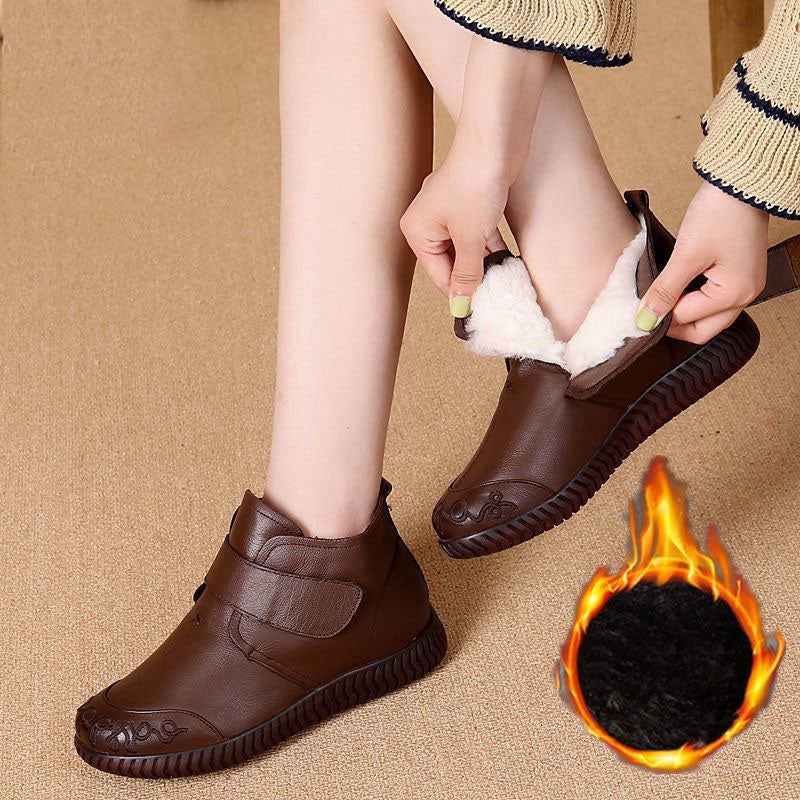 【🔥Oferta pe timp limitat】👞【35-41】Pantofi caldi de pluș, din piele cu talpă moale--3859779