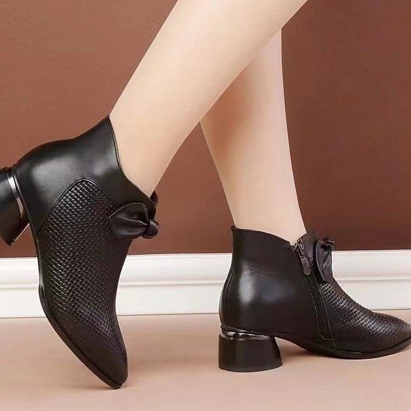 ✨️【50% SLEVA】✨️【35-40】Podzimní a zimní nové retro kožené krátké kozačky s tlustým podpatkem - 3852739