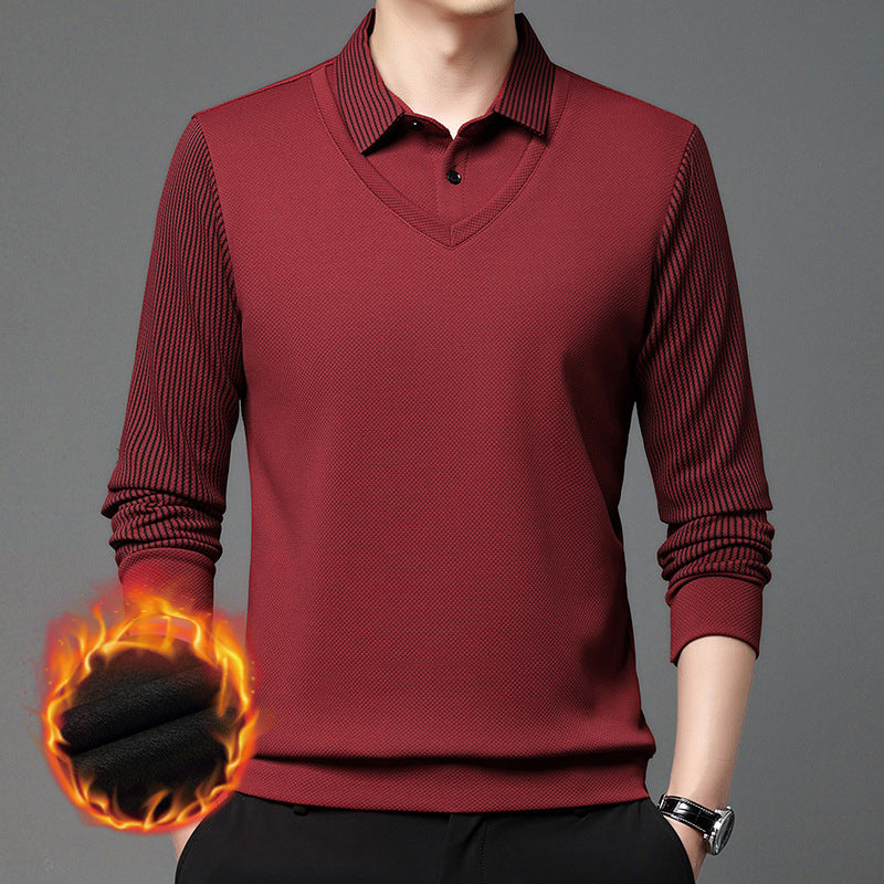 【30%OFF】【M-4XL】Cămașă POLO fals din două piese cu dungi patchwork——3895425