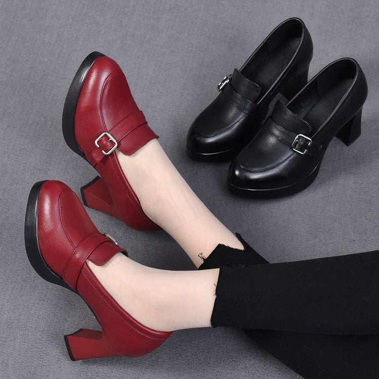 👠【35-40】2024 Noua Talpă groasă Toc gros Moda Damă Toc Înalt Pantofi din piele--3860134