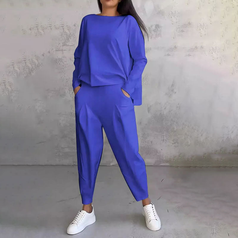 【40%OFF】💥💖Set de pantaloni cu mânecă lungă și gât rotund, set din două piese--3894421