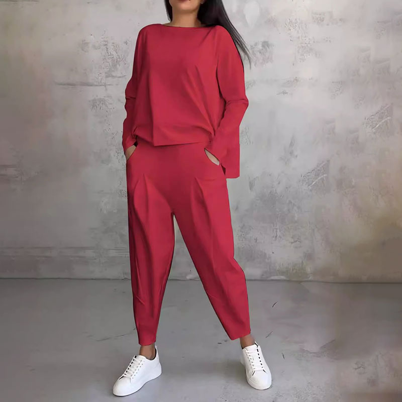 【40%OFF】💥💖Set de pantaloni cu mânecă lungă și gât rotund, set din două piese--3894421