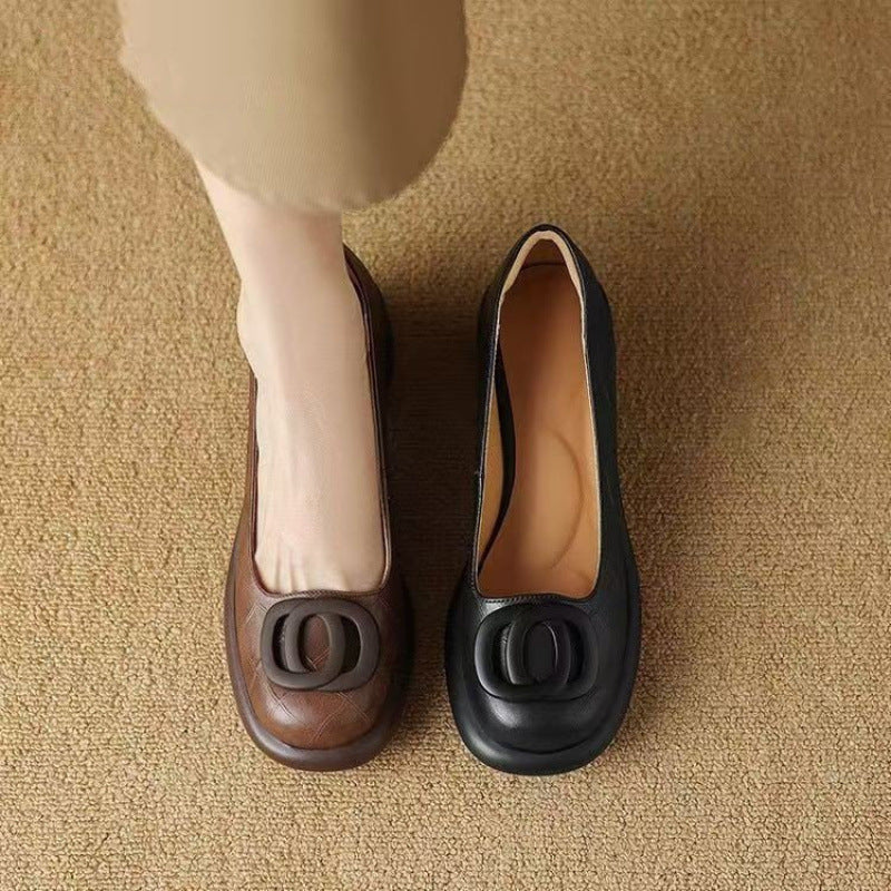 👠【35-40】Nové 5CM univerzální módní retro kožené boty s měkkou podrážkou a kulatou špičkou