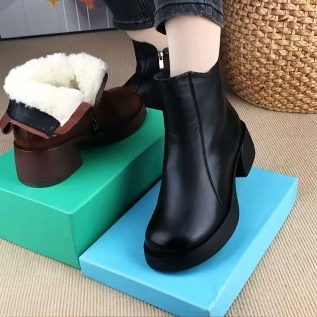 🔥🔥【35-40】 2024 iarna nou stil retro plus cizme scurte calde de catifea pentru femei cizme din piele