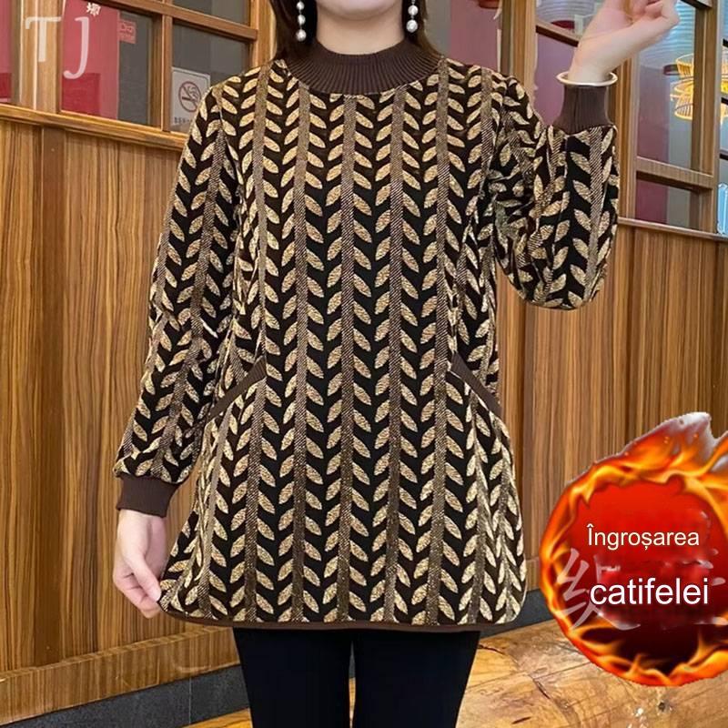 🔥🥰2024 noi de toamnă și iarnă, catifea pentru femei, îngroșată, de dimensiuni mari, la modă, imprimate 3D, topuri casual cu mâneci lungi-3895155