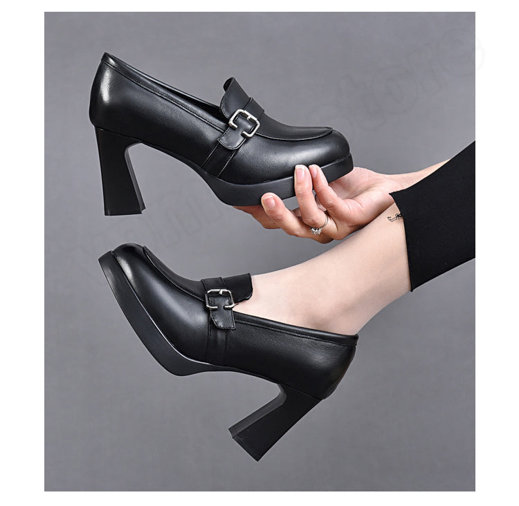 👠2025 Nové dámské kožené boty s tlustou podrážkou a tlustým podpatkem