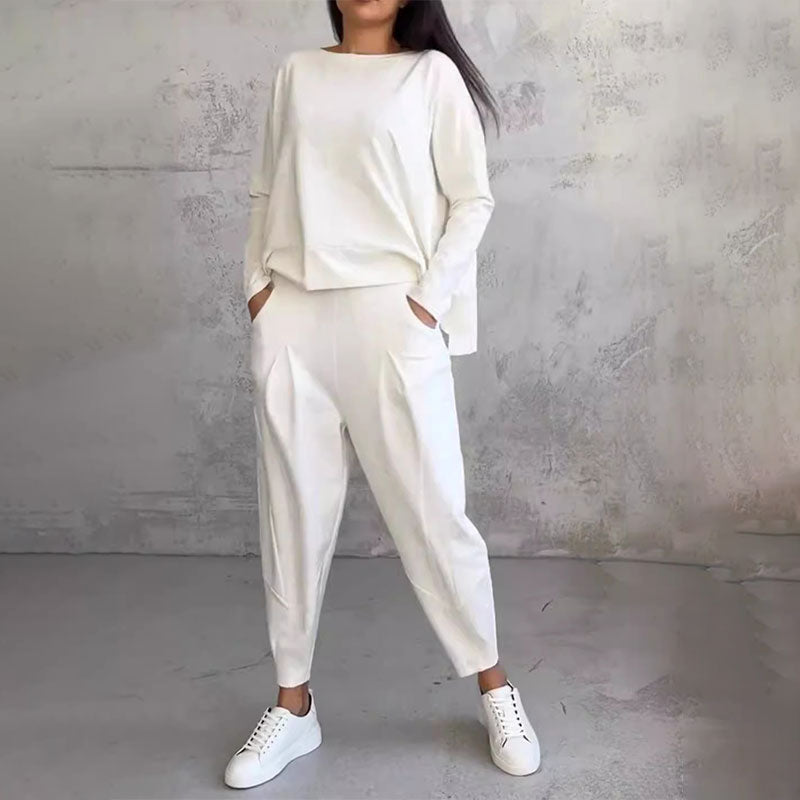 【40%OFF】💥💖Set de pantaloni cu mânecă lungă și gât rotund, set din două piese--3894421