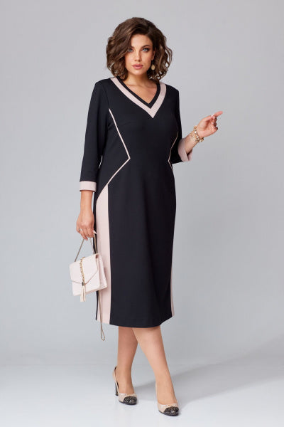 【S-5XL】Rochie elegantă cu design în două culori și decolteu în V pentru toamnă-iarnă | Croi care subțiază și alungește silueta, confortabilă și călduroasă