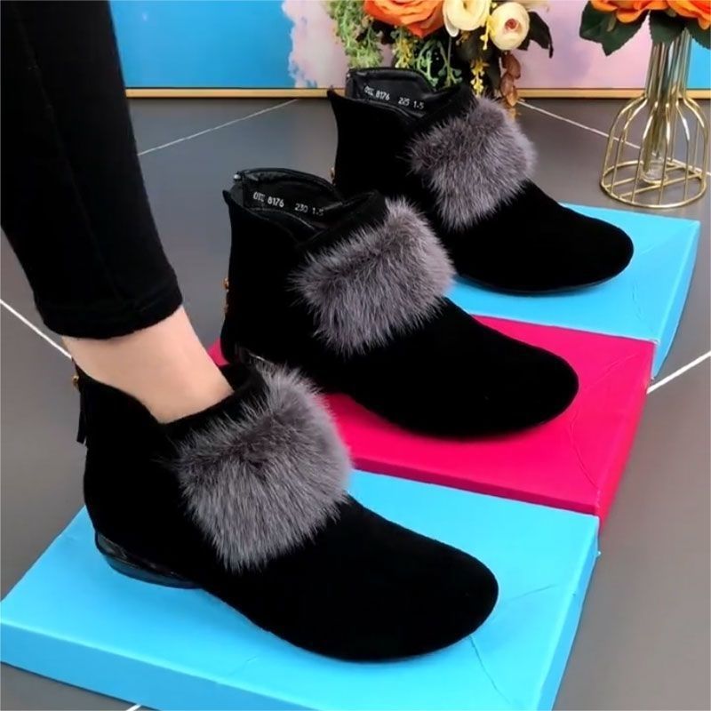 💥【SLEVA 60 %】😍【35-41】 Měkké kožené kozačky s kulatou špičkou a středním podpatkem