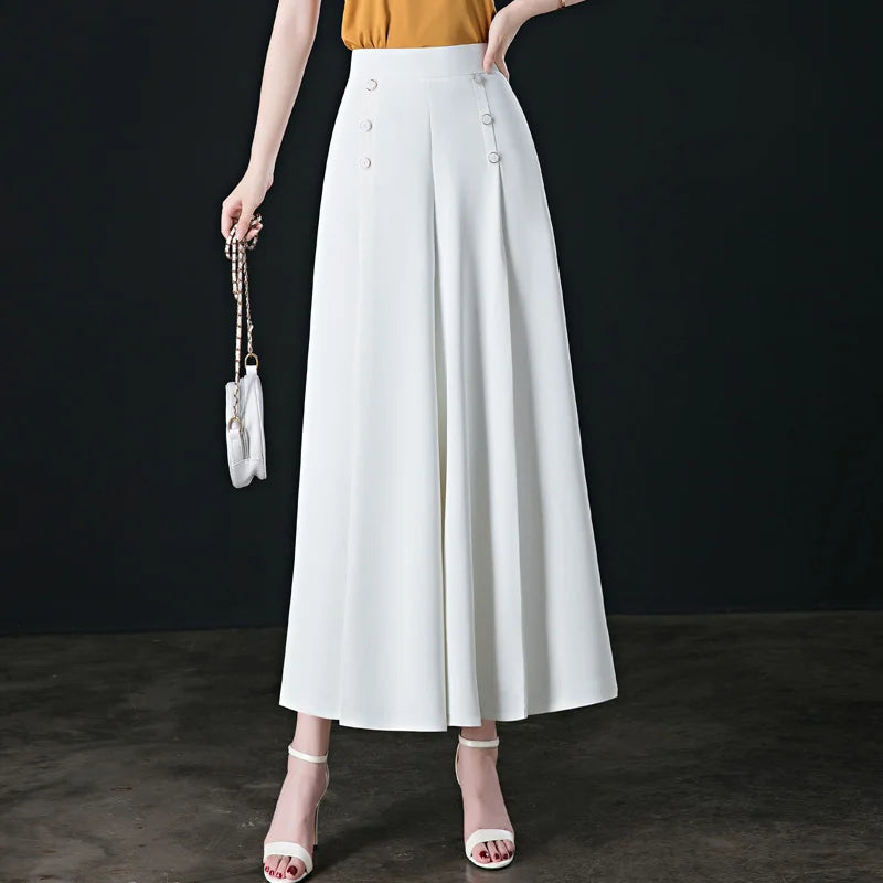 💖【M-5XL】 Fusta drapată de damă la modă, cu picioare largi și talie înaltă——3895202