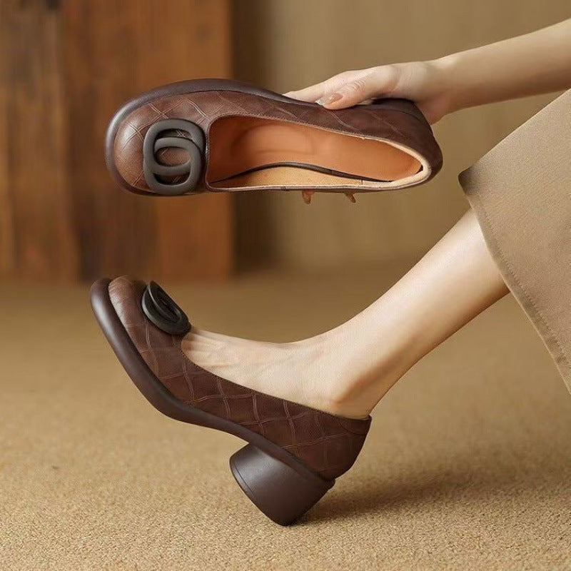 👠【35-40】Nové 5CM univerzální módní retro kožené boty s měkkou podrážkou a kulatou špičkou