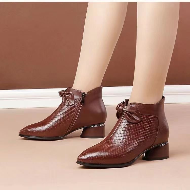 ✨️【50% SLEVA】✨️【35-40】Podzimní a zimní nové retro kožené krátké kozačky s tlustým podpatkem - 3852739