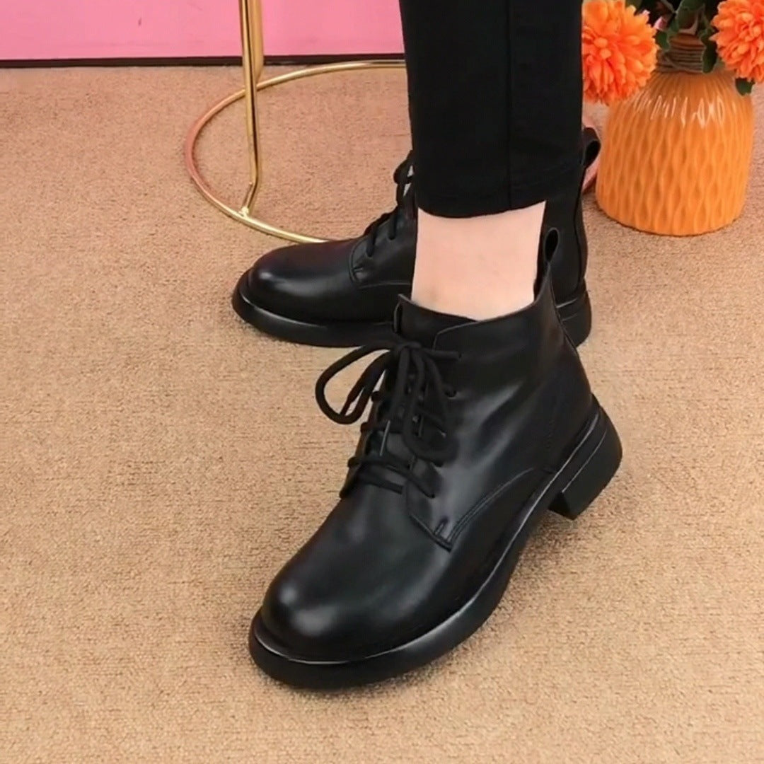 【💥50% OFF】👢【35-40】cizme martin de dama din piele naturala cu toc plat cu varf rotund
