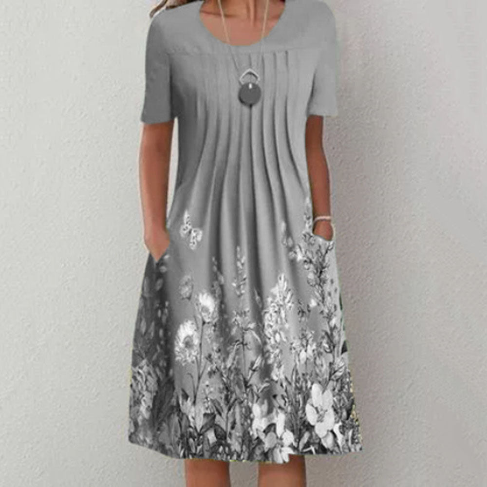 🔥🦋Rochie nouă de damă cu imprimeu cu gât rotund（S-3XL）