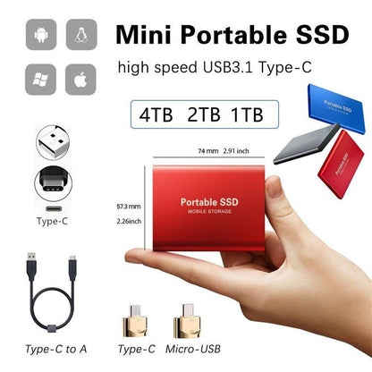 📣【SSD portabil extern mic】👍Rata de transfer ridicată, dimensiuni mici, design ușor, rezistență la șocuri, stabilitate