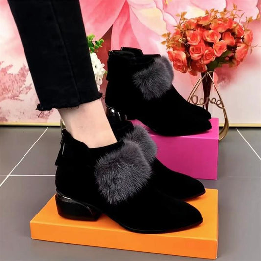 💥【SLEVA 60 %】😍【35-41】 Měkké kožené kozačky s kulatou špičkou a středním podpatkem 