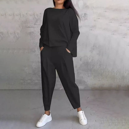 【40%OFF】💥💖Set de pantaloni cu mânecă lungă și gât rotund, set din două piese--3894421