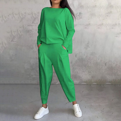 【40%OFF】💥💖Set de pantaloni cu mânecă lungă și gât rotund, set din două piese--3894421