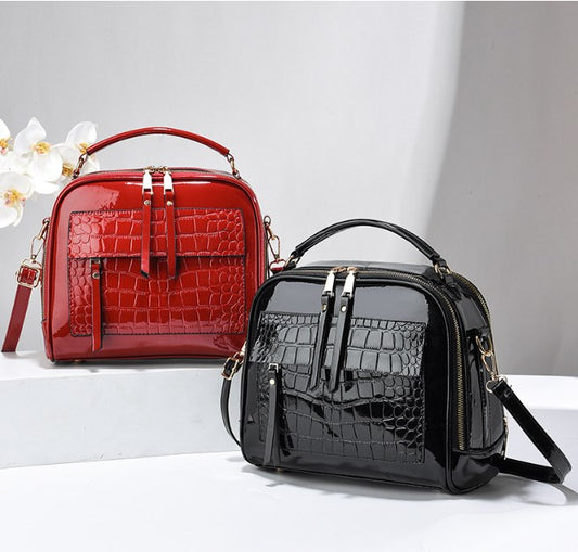 Elegantní kabelka z lakované kůže s krokodýlím vzorem, retro styl, vintage čtvercová taška přes rameno, crossbody z umělé kůže s nastavitelným popruhem pro ženy 