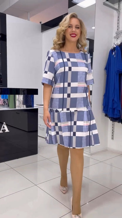👗【S-5XL】❤️Nové elegantní vícebarevné kostkované šaty z roku 2024 