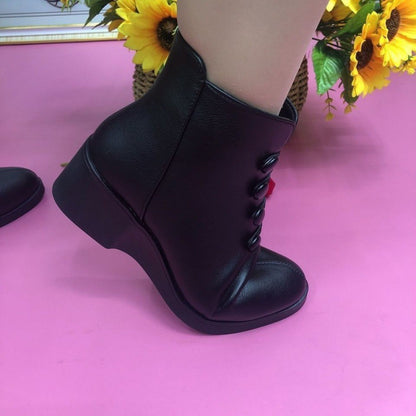 👢🥰【35-40】2024 Toamnă și Iarnă Cizme populare din piele moale cu toc înclinat pentru femei--3861025