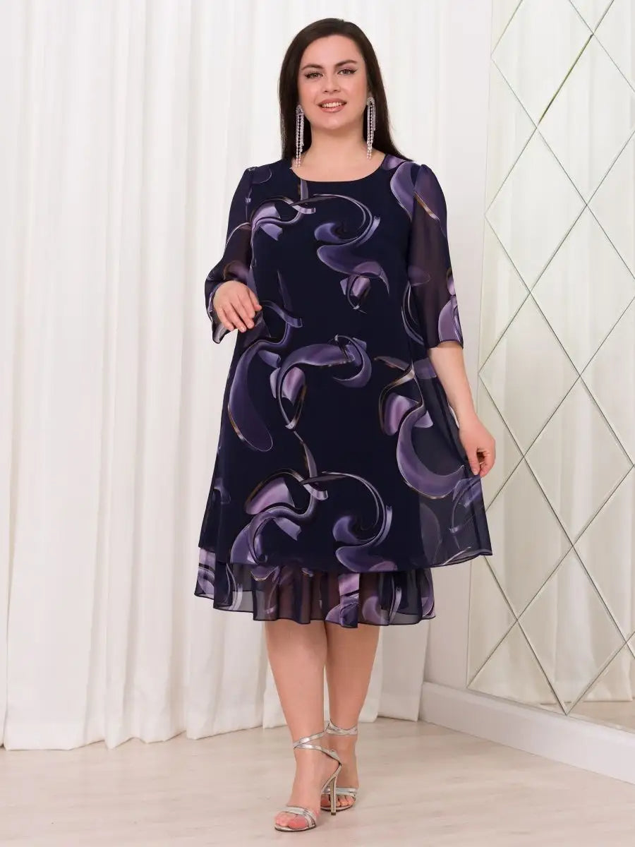 💥Reducere flash💥💕【S-5XL】👗Rochie elegantă cu imprimeu din plasă și mâneci cu volan