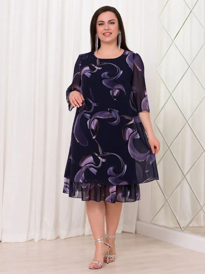 💥Reducere flash💥💕【S-5XL】👗Rochie elegantă cu imprimeu din plasă și mâneci cu volan
