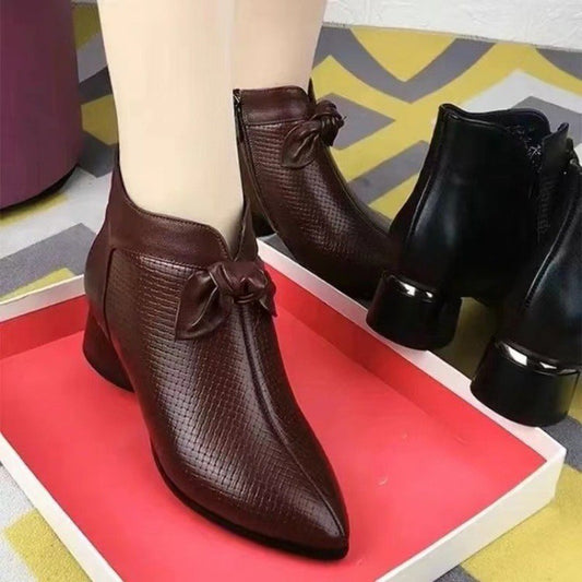 ✨️【50% SLEVA】✨️【35-40】Podzimní a zimní nové retro kožené krátké kozačky s tlustým podpatkem - 3852739 
