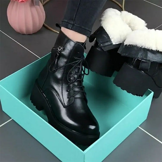 【50%OFF】😍【35-40】 Cizme Martin din fleece calde și anti-alunecare, cu talpă groasă 3851003
