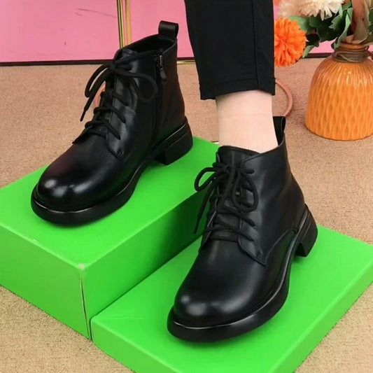 【💥50% OFF】👢【35-40】cizme martin de dama din piele naturala cu toc plat cu varf rotund