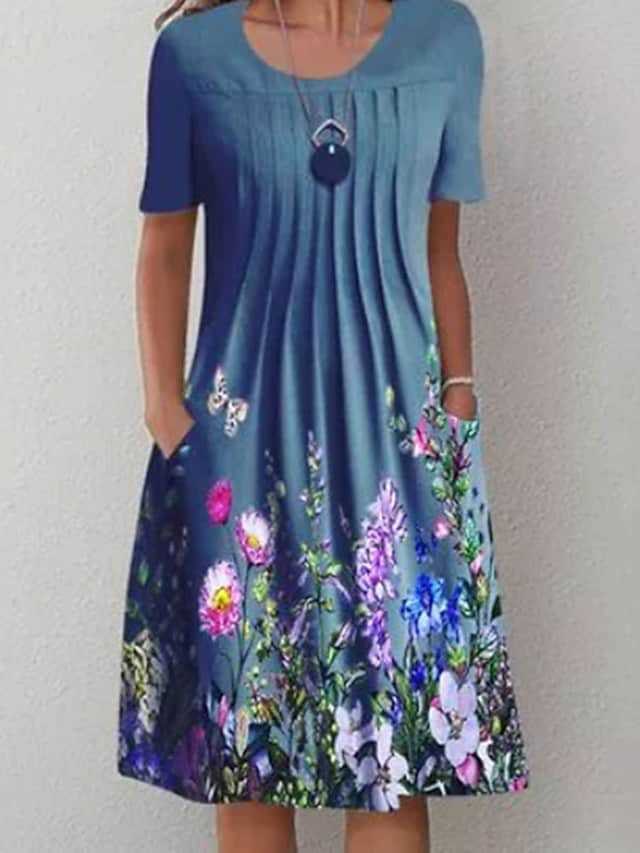 🔥🦋Rochie nouă de damă cu imprimeu cu gât rotund（S-3XL）