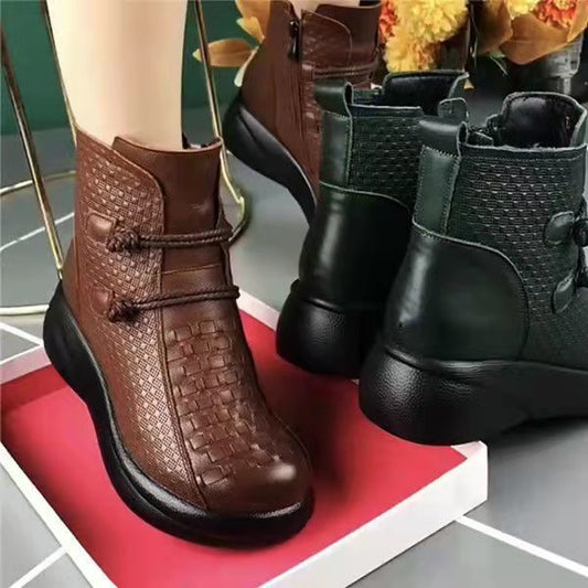 💥👢【35-40】2024 Cizme termice cu fermoar lateral din piele la modă de iarnă pentru femei✨️Impermeabil si anti-alunecare--3858750