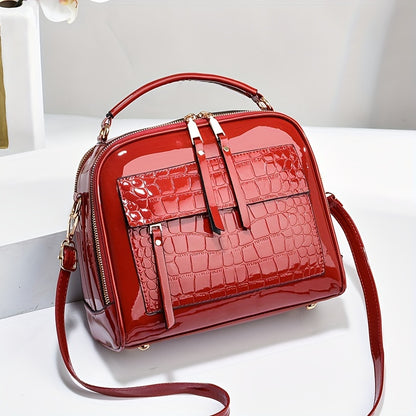 Elegantní kabelka z lakované kůže s krokodýlím vzorem, retro styl, vintage čtvercová taška přes rameno, crossbody z umělé kůže s nastavitelným popruhem pro ženy 