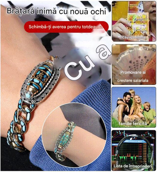 Brățară din argint 925, retro, cu șase cifre, turcoaz, cu mărgele de transfer Mantra