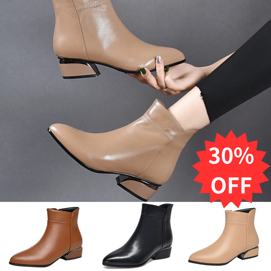 🔥【50%SLEVA】--【35-40】 😍Nové kožené kotníkové boty se středním podpatkem a bočním zipem 