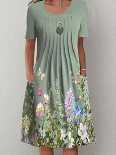 🔥🦋Rochie nouă de damă cu imprimeu cu gât rotund（S-3XL）