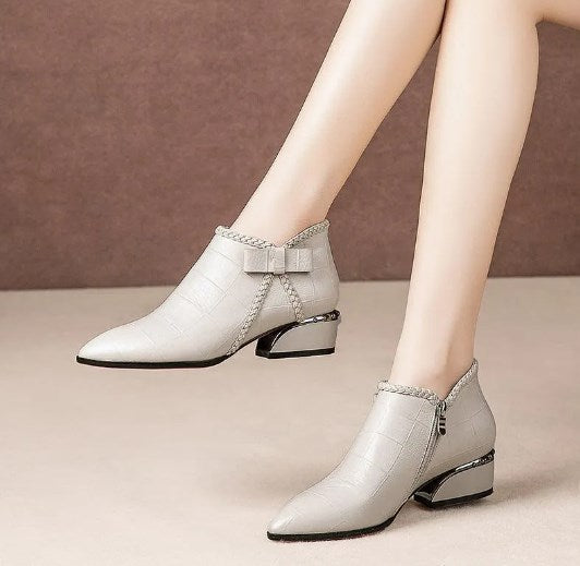 💥【50% SLEVA】🎀【35-42】Podzimní a zimní kozačky s mašlí na boku, zipem a středním podpatkem－3852818 