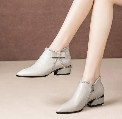 💥【50% SLEVA】🎀【35-42】Podzimní a zimní kozačky s mašlí na boku, zipem a středním podpatkem－3852818 